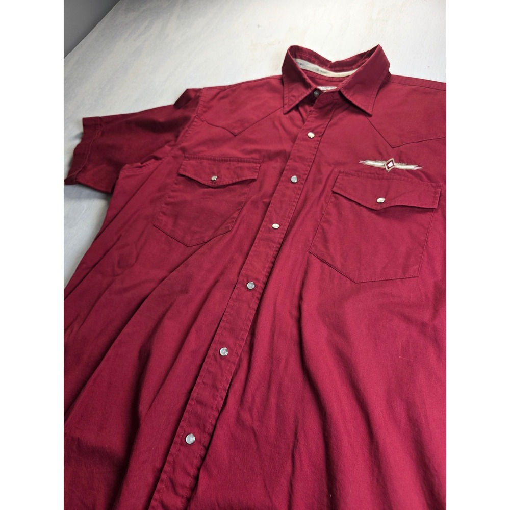 Cumberland Outfitters Mens Large Burgundy Western Pearl Snap Short Sleeve Shirt